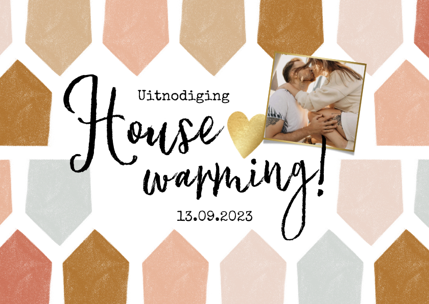 Uitnodigingen - Uitnodiging housewarming met abstract huisjes patroon