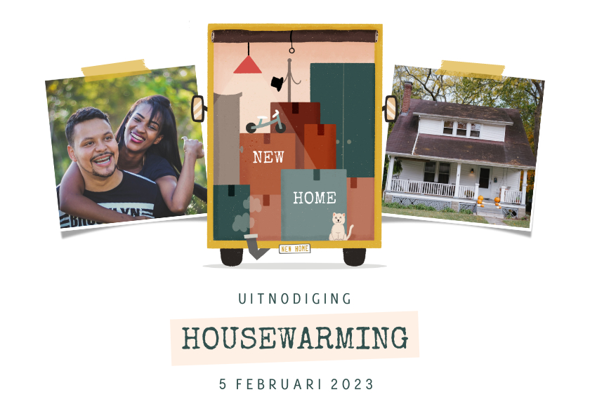 Uitnodiging housewarming met foto en verhuiswagen - Uitnodigingen Uitnodigingen - Uitnodiging housewarming met foto en verhuiswagen