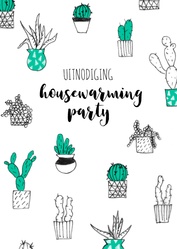Uitnodiging housewarming party cactussen planten - Uitnodigingen Uitnodigingen - Uitnodiging housewarming party cactussen planten
