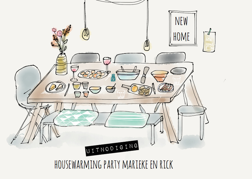 Uitnodiging Housewarming Tafel - Uitnodigingen Uitnodigingen - Uitnodiging Housewarming Tafel