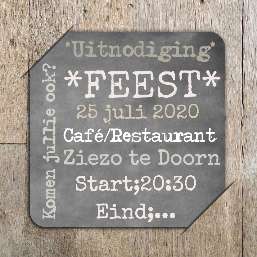Uitnodiging hout en bord RB - Uitnodigingen Uitnodigingen - Uitnodiging hout en bord RB