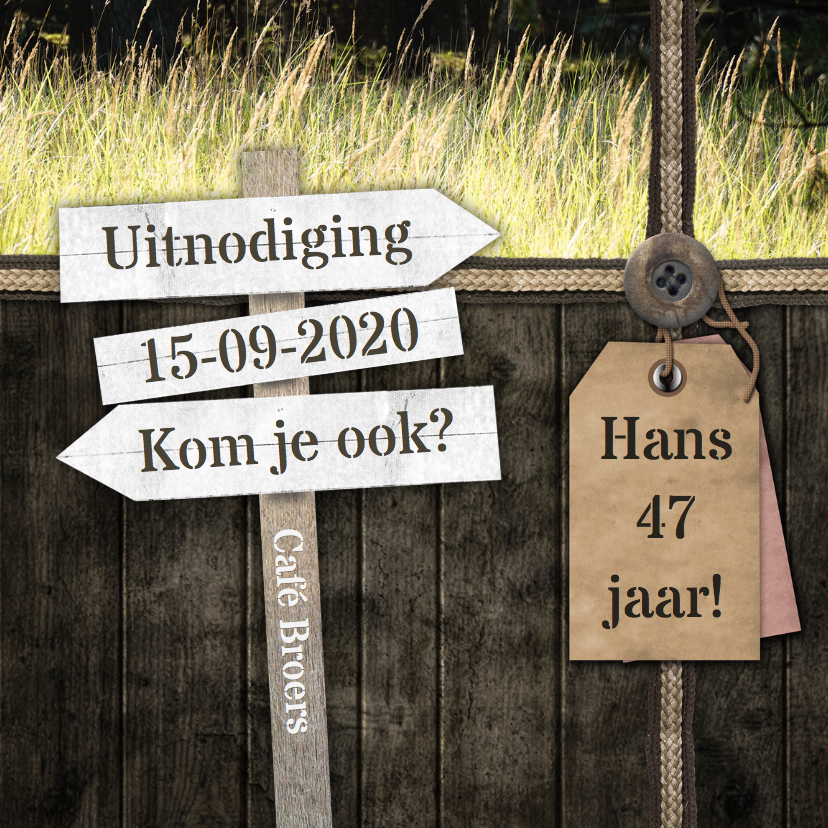 Uitnodiging hout en wegwijzer RB - Uitnodigingen Uitnodigingen - Uitnodiging hout en wegwijzer RB