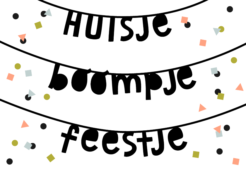 Uitnodigingen - Uitnodiging huisje boompje feestje confetti