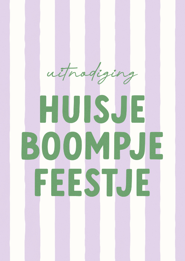 Uitnodiging huisje boompje feestje paars gestreept groen - Uitnodigingen Uitnodigingen - Uitnodiging huisje boompje feestje paars gestreept groen