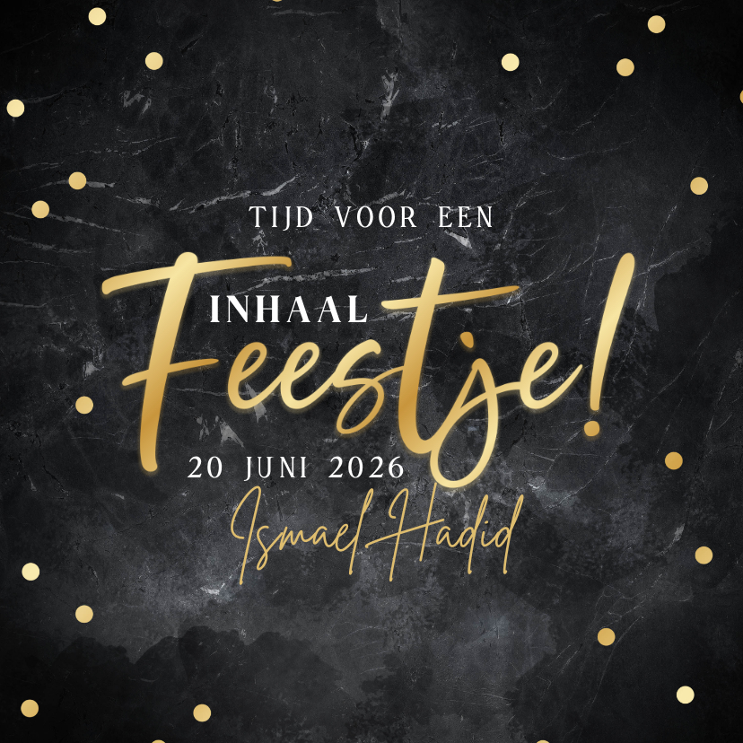 Uitnodiging inhaalfeestje zwart marmer en gouden confetti - Uitnodigingen Uitnodigingen - Uitnodiging inhaalfeestje zwart marmer en gouden confetti