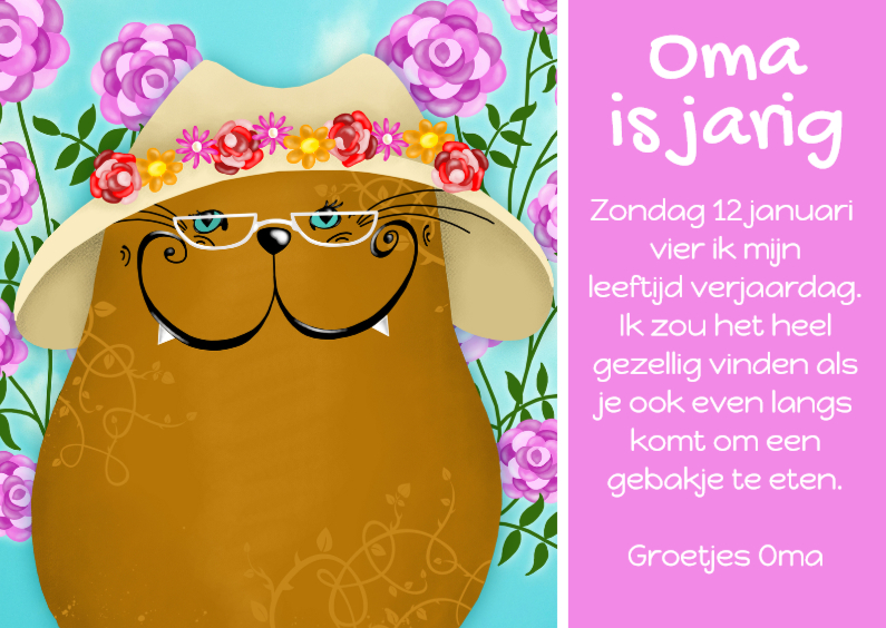 Uitnodiging kat Oma - Uitnodigingen Uitnodigingen - Uitnodiging kat Oma
