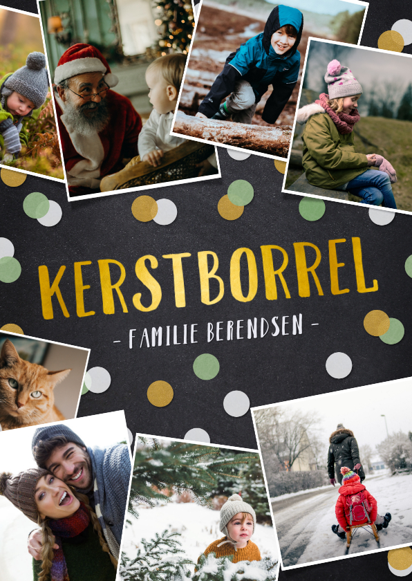 Uitnodigingen - Uitnodiging kerstborrel fotocollage van 9 foto's