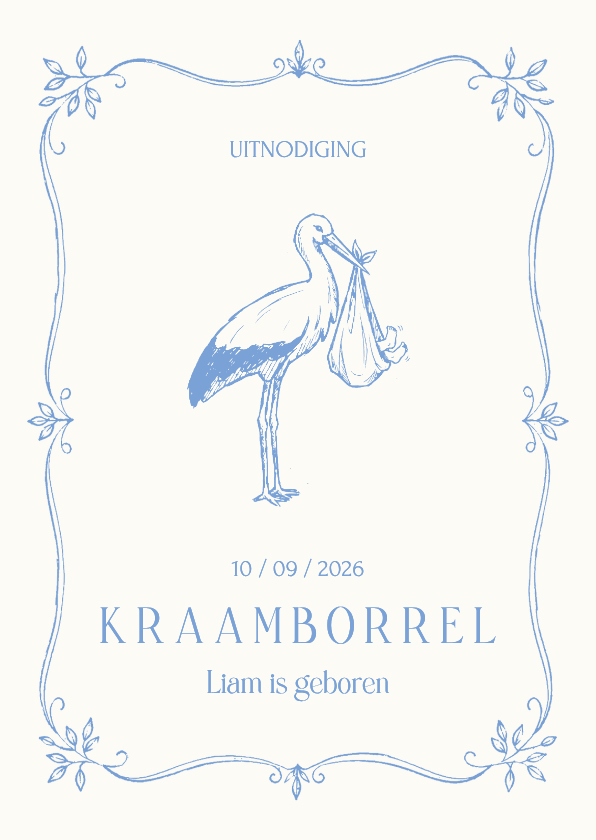 Uitnodigingen - Uitnodiging kraamborrel jongen met klassieke ooievaar