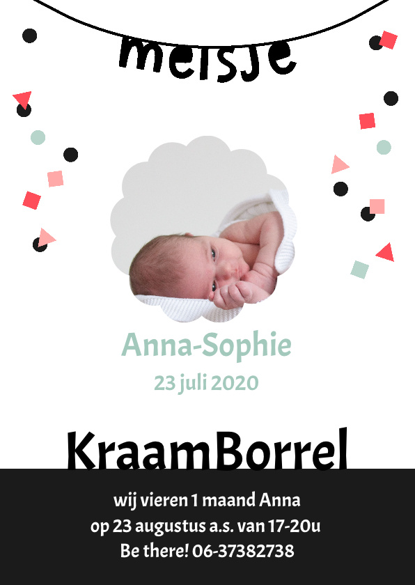 Uitnodiging Kraamborrel meisje confetti met foto - Uitnodigingen Uitnodigingen - Uitnodiging Kraamborrel meisje confetti met foto