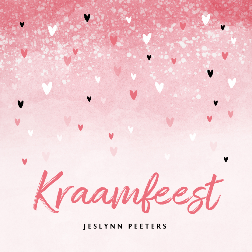 Uitnodiging kraamfeest baby borrel meisje hartjes - Uitnodigingen Uitnodigingen - Uitnodiging kraamfeest baby borrel meisje hartjes