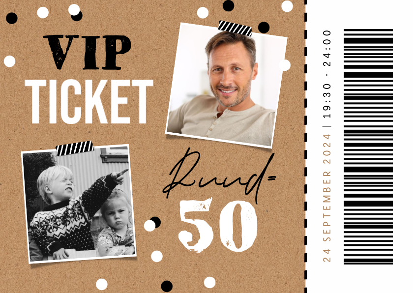 Uitnodigingen - Uitnodiging kraft VIP ticket foto confetti entree
