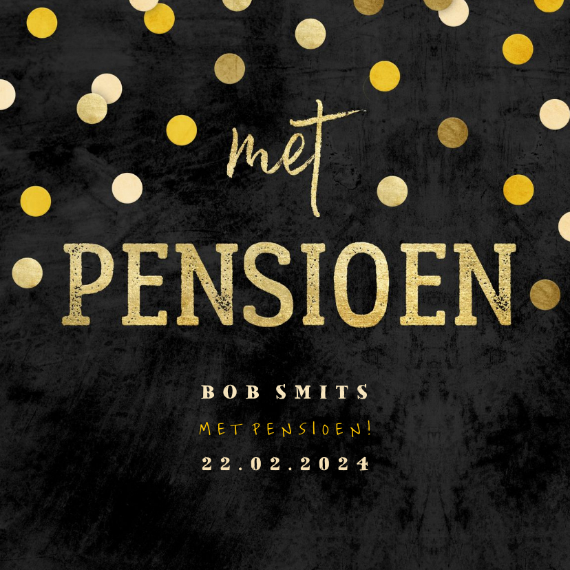 Uitnodigingen - Uitnodiging krijtbord gouden 'met pensioen' met confetti