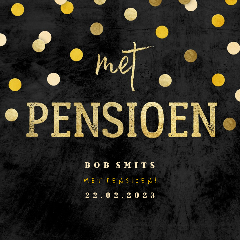 Uitnodiging krijtbord gouden 'met pensioen' met confetti - Uitnodigingen Uitnodigingen - Uitnodiging krijtbord gouden 'met pensioen' met confetti