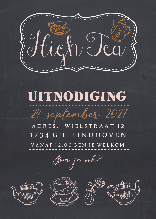 Uitnodigingen - Uitnodiging krijtbord high tea 