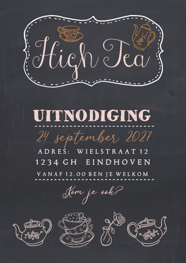 Uitnodiging krijtbord high tea - Uitnodigingen Uitnodigingen - Uitnodiging krijtbord high tea