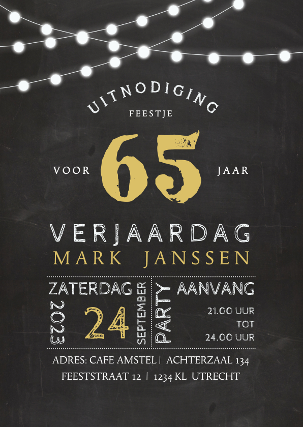 Uitnodiging krijtbord look met lampjes - Uitnodigingen Uitnodigingen - Uitnodiging krijtbord look met lampjes