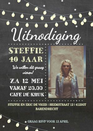 Uitnodiging lampjes krijtbord - Uitnodigingen Uitnodigingen - Uitnodiging lampjes krijtbord