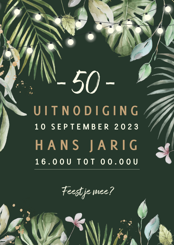 Uitnodiging lampjes met takjes groen - Uitnodigingen Uitnodigingen - Uitnodiging lampjes met takjes groen
