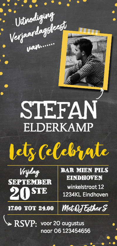 Uitnodiging lang geel confetti av - Uitnodigingen Uitnodigingen - Uitnodiging lang geel confetti av
