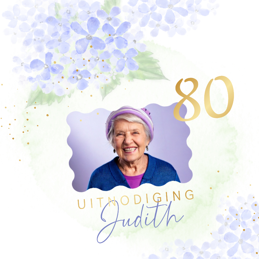 Uitnodigingen - Uitnodiging met blauwe Hortensia