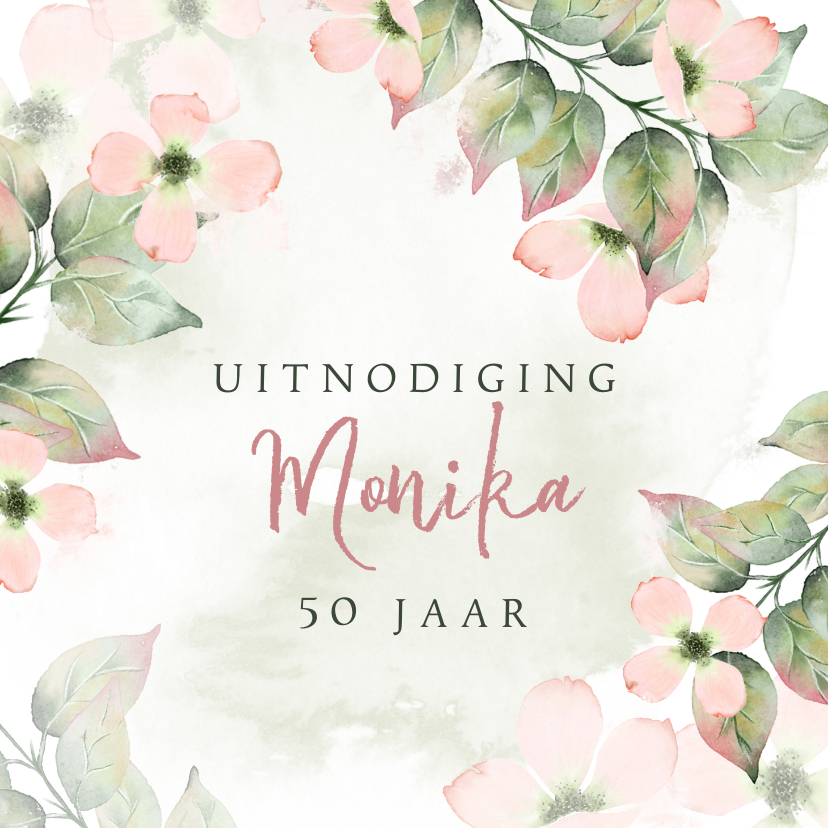 Uitnodiging met roze bloemen in waterverf met foto - Uitnodigingen Uitnodigingen - Uitnodiging met roze bloemen in waterverf met foto