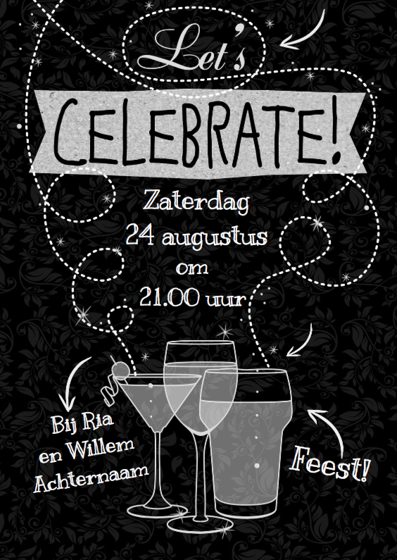 Uitnodiging met witte teksten Celebrate op krijtbord - Uitnodigingen Uitnodigingen - Uitnodiging met witte teksten Celebrate op krijtbord
