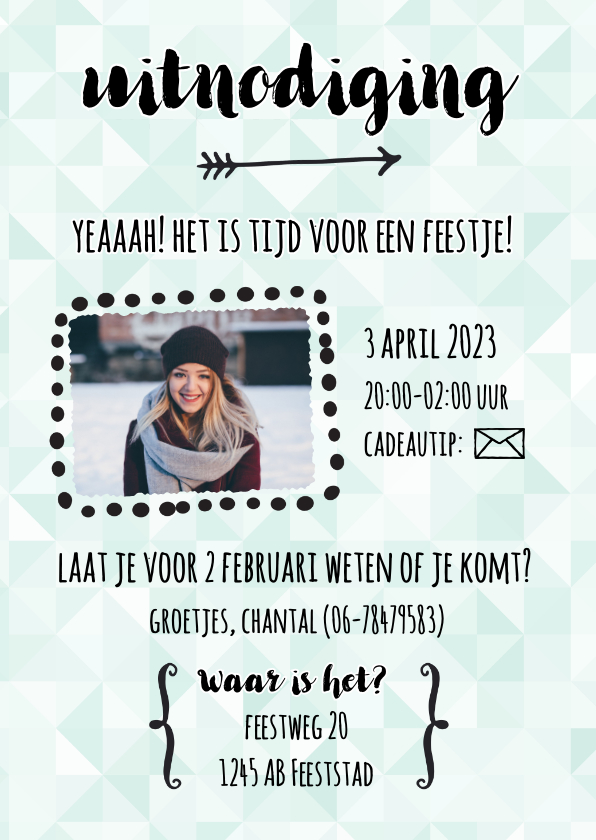 Uitnodiging Modern Met Groene Ruitjes | Kaartje2Go