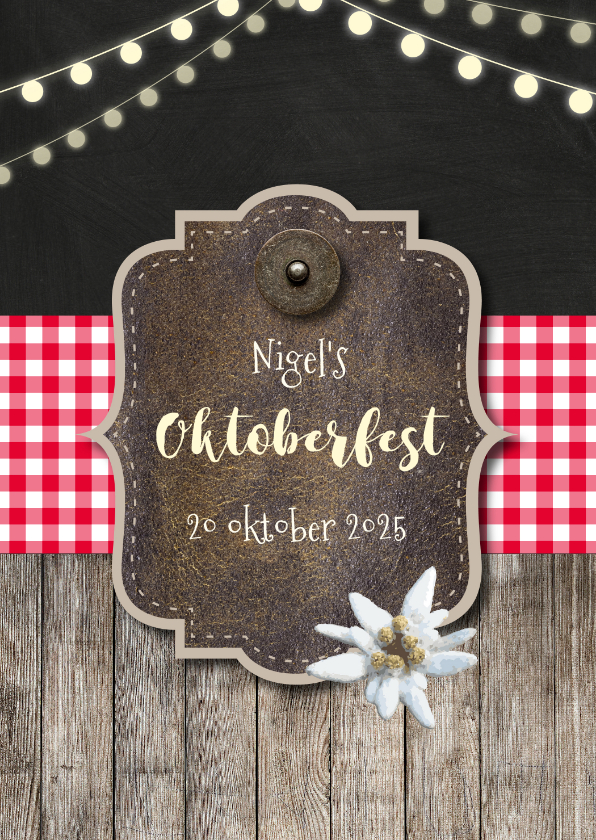 Uitnodiging oktoberfest hout en lampjes - Uitnodigingen Uitnodigingen - Uitnodiging oktoberfest hout en lampjes