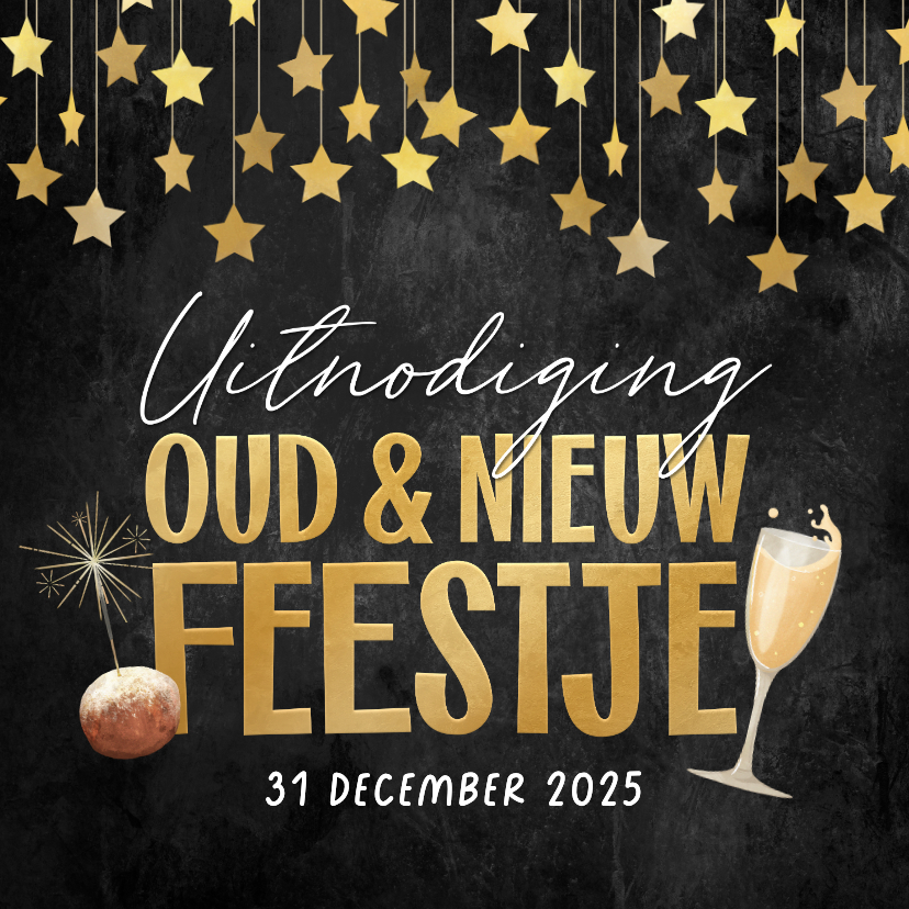 Uitnodigingen - Uitnodiging oudejaarsavond oud en nieuw oliebol champagne