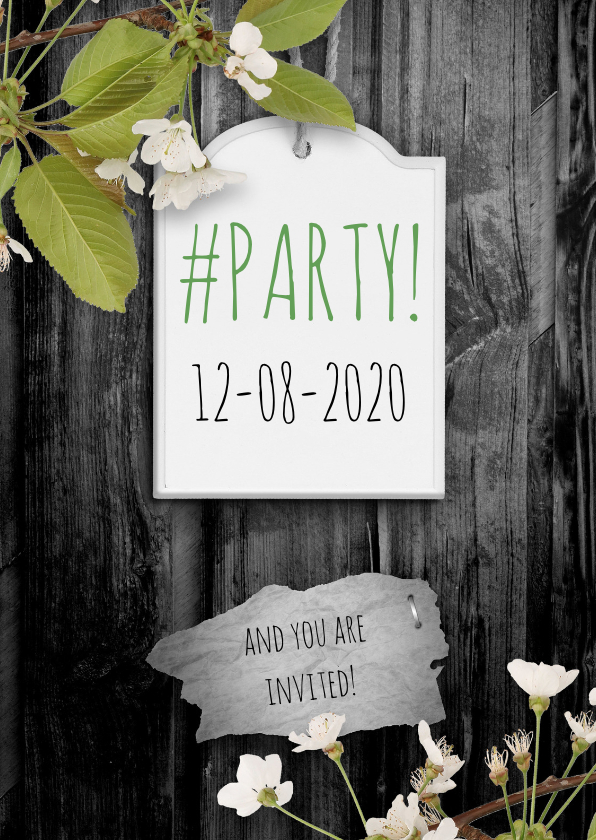 Uitnodiging party hout en label - Uitnodigingen Uitnodigingen - Uitnodiging party hout en label