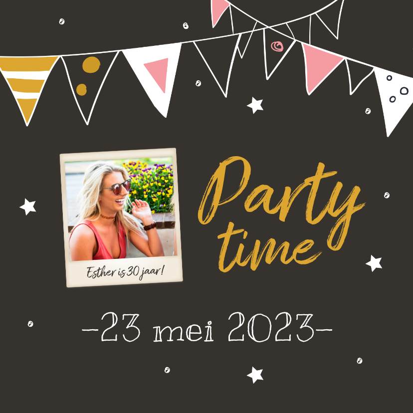 Uitnodiging - party time met foto - Uitnodigingen Uitnodigingen - Uitnodiging - party time met foto