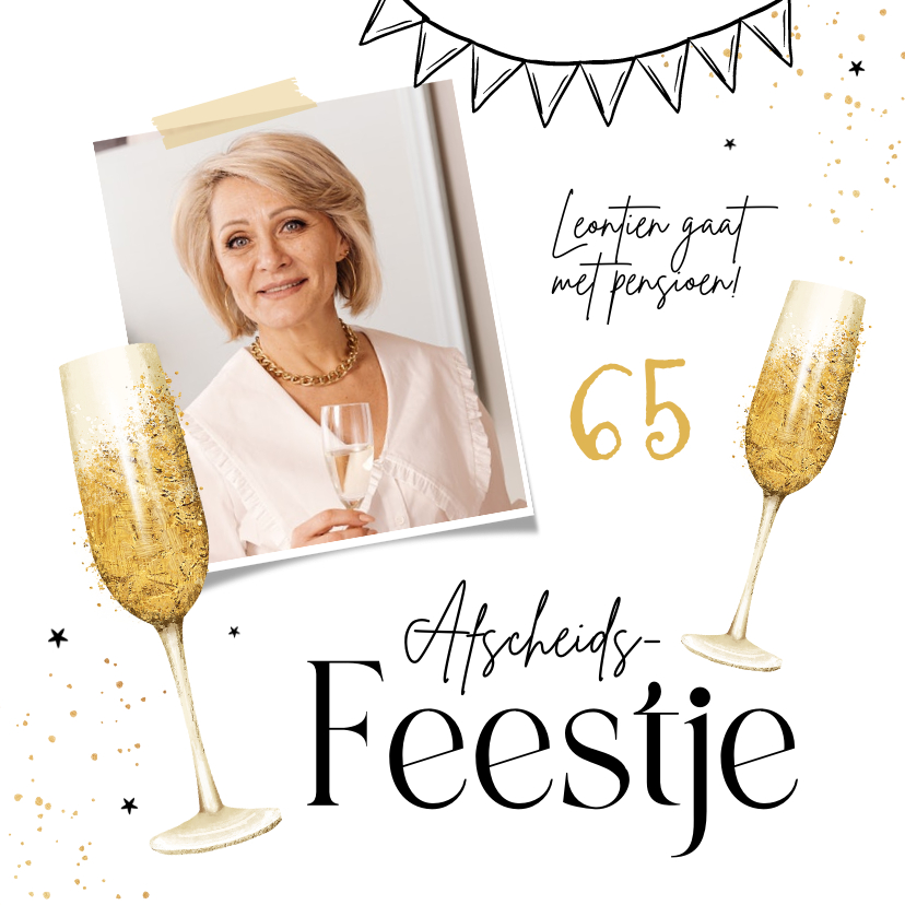 Uitnodiging pensioen afscheidsfeest champagne goud foto - Uitnodigingen Uitnodigingen - Uitnodiging pensioen afscheidsfeest champagne goud foto