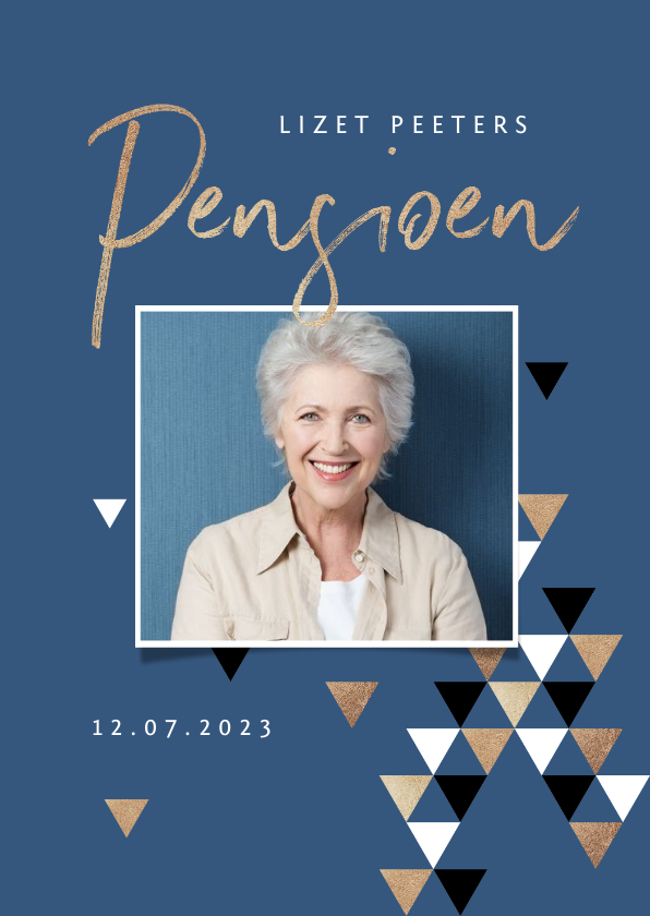 Uitnodiging pensioen grafisch driehoek foto goud - Uitnodigingen Uitnodigingen - Uitnodiging pensioen grafisch driehoek foto goud