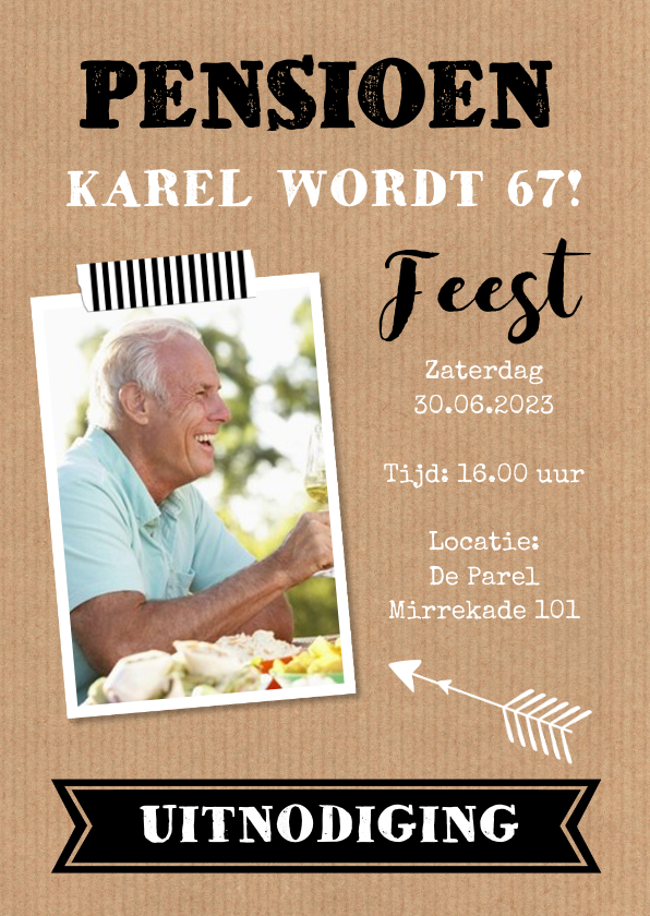 Uitnodiging pensioen kraft foto typografie - Uitnodigingen Uitnodigingen - Uitnodiging pensioen kraft foto typografie