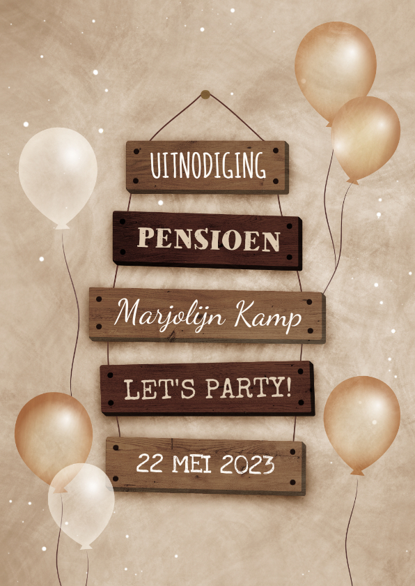 Uitnodiging pensioen met feestelijke ballonnen bordjes - Uitnodigingen Uitnodigingen - Uitnodiging pensioen met feestelijke ballonnen bordjes