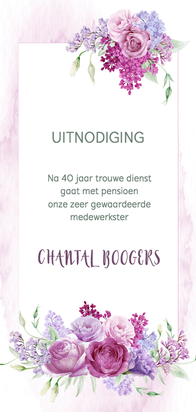 Uitnodiging pensioen paarse bloemen - Uitnodigingen Uitnodigingen - Uitnodiging pensioen paarse bloemen
