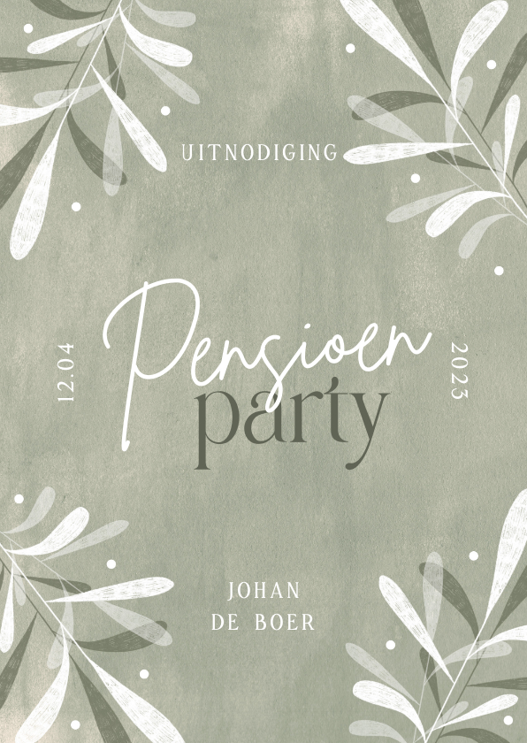Uitnodiging pensioen party lichtgroen bladeren trendy - Uitnodigingen Uitnodigingen - Uitnodiging pensioen party lichtgroen bladeren trendy