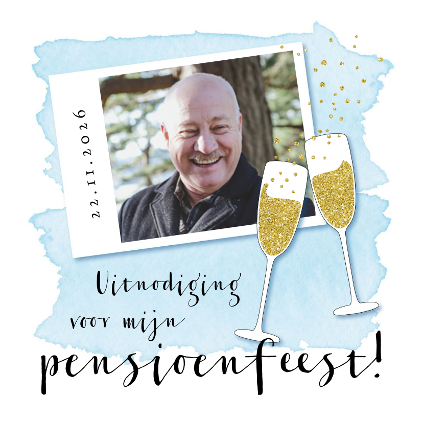 Uitnodiging pensioenfeestje champagne glazen - Uitnodigingen Uitnodigingen - Uitnodiging pensioenfeestje champagne glazen