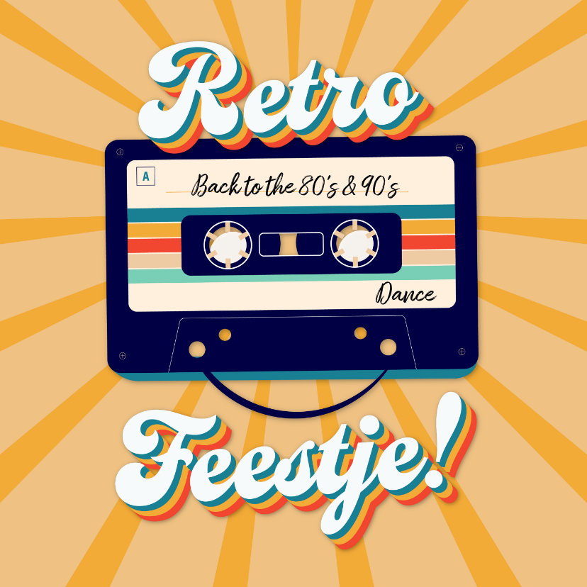 Uitnodigingen - Uitnodiging retro feestje met gaaf design cassettebandje