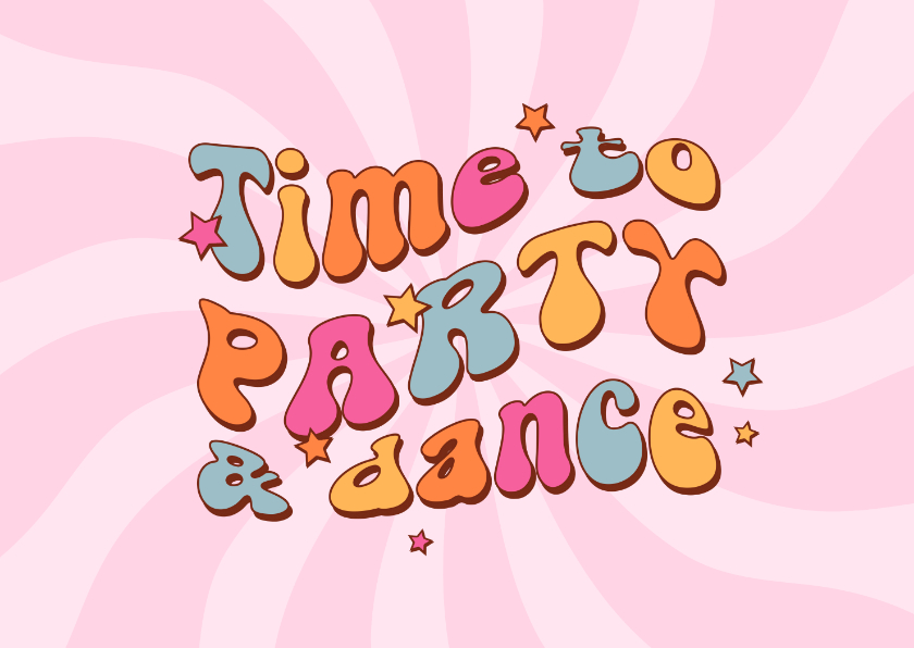 Uitnodigingen - Uitnodiging roze groovy funky feestje dance party sterren