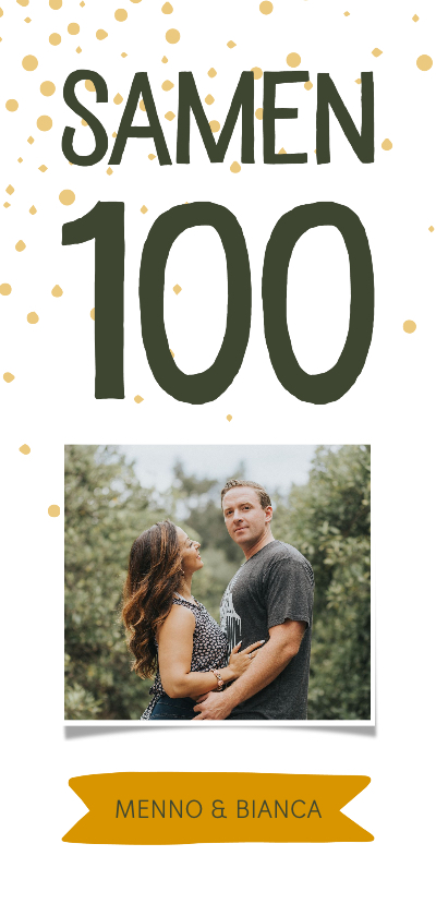 Uitnodiging samen 100 met foto en label - Uitnodigingen Uitnodigingen - Uitnodiging samen 100 met foto en label