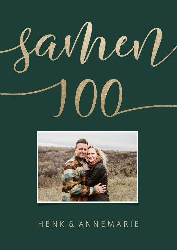 Uitnodiging Samen 100 met goudlook en foto - Uitnodigingen Uitnodigingen - Uitnodiging Samen 100 met goudlook en foto