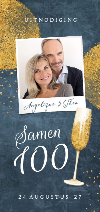 Uitnodigingen - Uitnodiging samen 100 stijlvol goud foto champagne