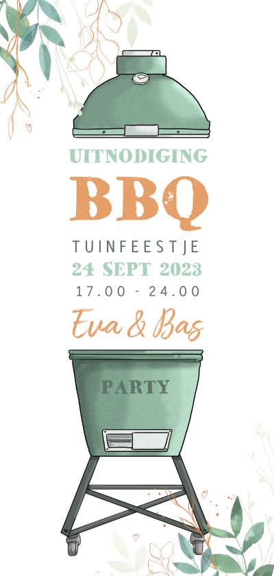 Uitnodiging staand met bbq en takjes | Kaartje2go
