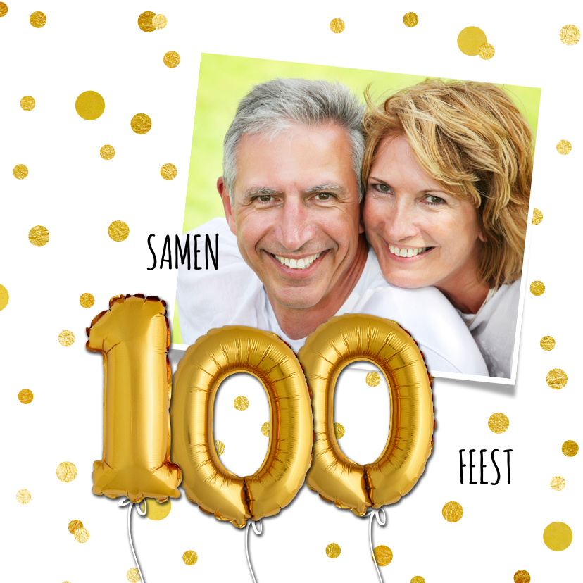 Uitnodiging stip ballon 100 - SG - Uitnodigingen Uitnodigingen - Uitnodiging stip ballon 100 - SG