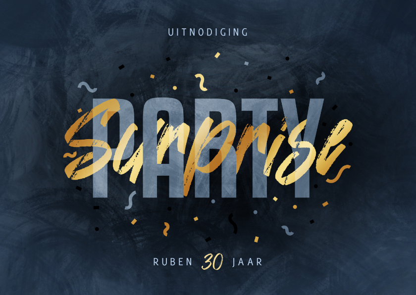 Uitnodigingen - Uitnodiging surpriseparty vrolijk met confetti