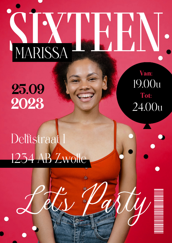 Uitnodiging sweet 16 magazine cover foto confetti feestje - Uitnodigingen Uitnodigingen - Uitnodiging sweet 16 magazine cover foto confetti feestje