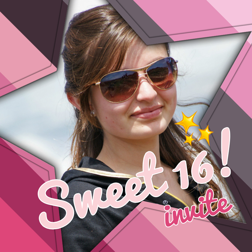 Uitnodiging Sweet 16 ster - Uitnodigingen Uitnodigingen - Uitnodiging Sweet 16 ster