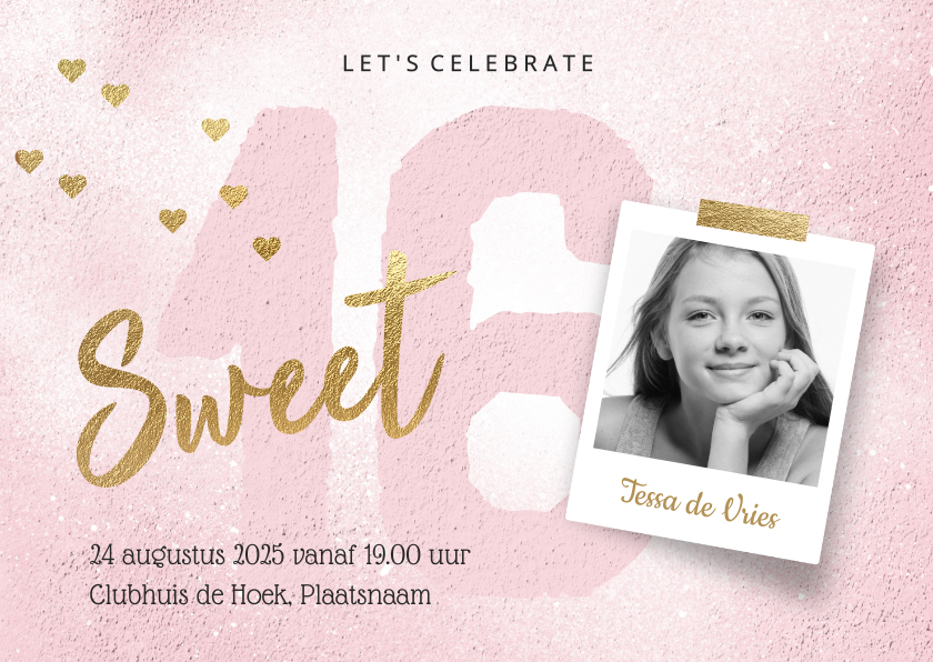 Uitnodigingen - Uitnodiging Sweet Sixteen meisje roze