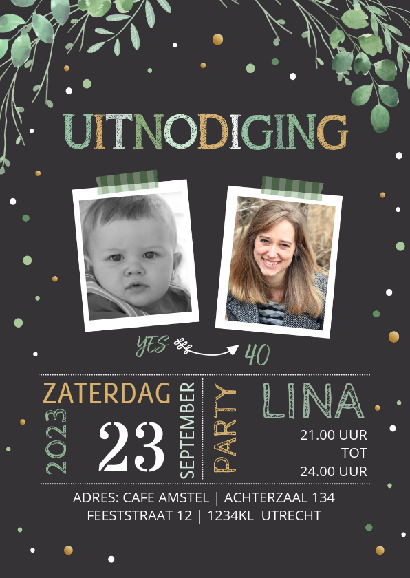 Uitnodiging takjes met krijtbord - Uitnodigingen Uitnodigingen - Uitnodiging takjes met krijtbord